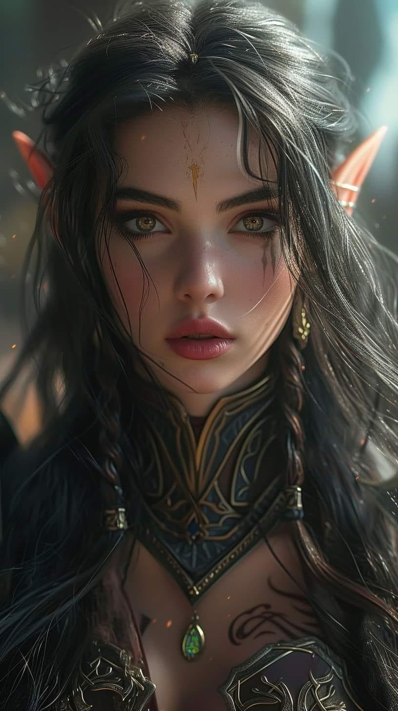 Future ruler and High Queen of the Elves, highly magically gifted, gentle, poetic, kind, peace loving and inquisitive, courageous